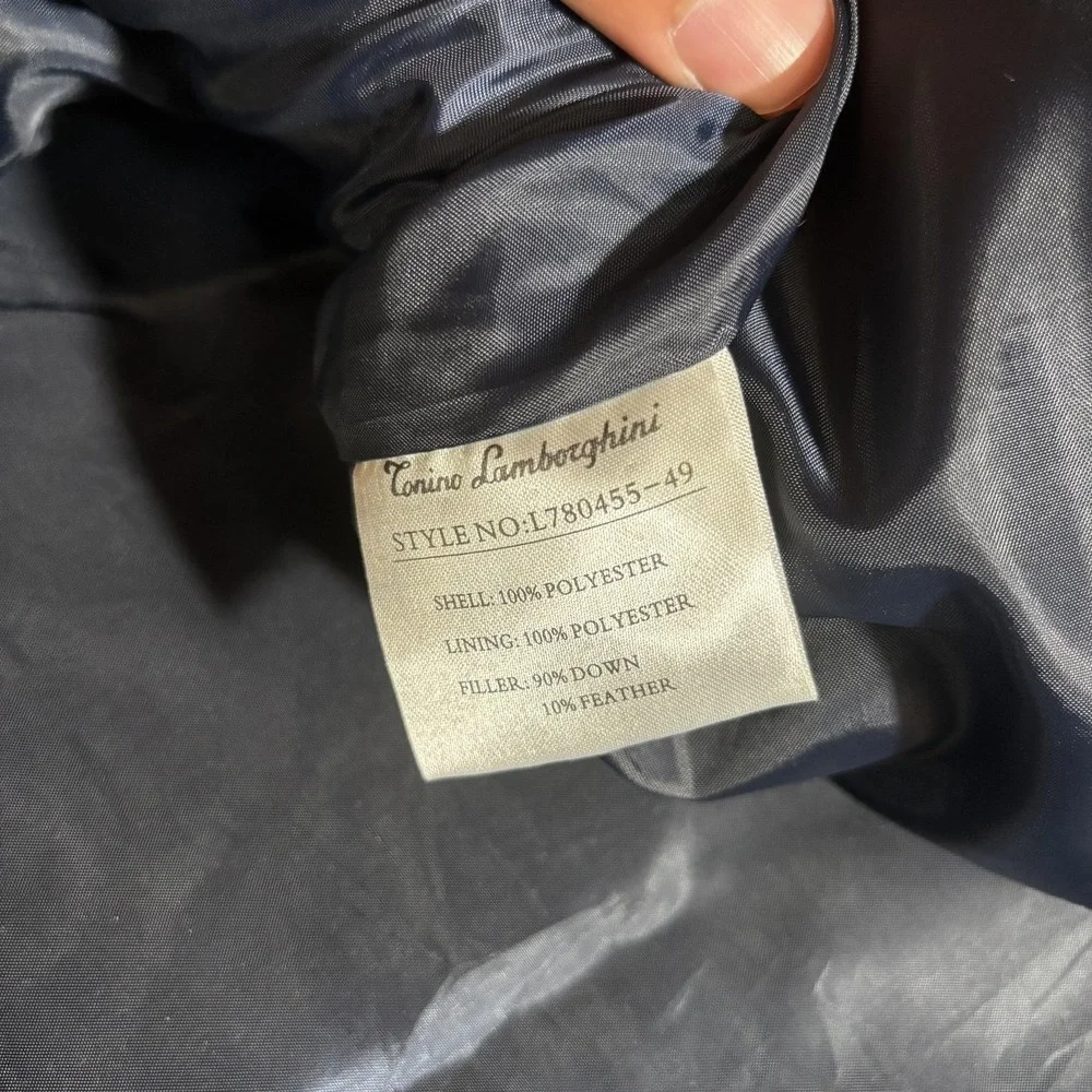 Tonino Lamborghini Jacket Mens Medium Blue White Hooded Down Puffer Winter‎ Coat - Picture 6 of 10